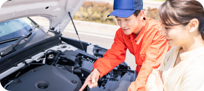 ご自宅の駐車場におけるバッテリー上がり、車にキーを閉じ込めてしまった、タイヤがパンクした、ガス欠…などに対応いたします。